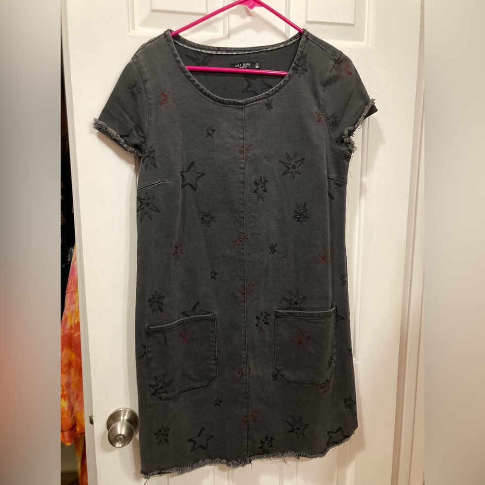 Embroidered denim dress